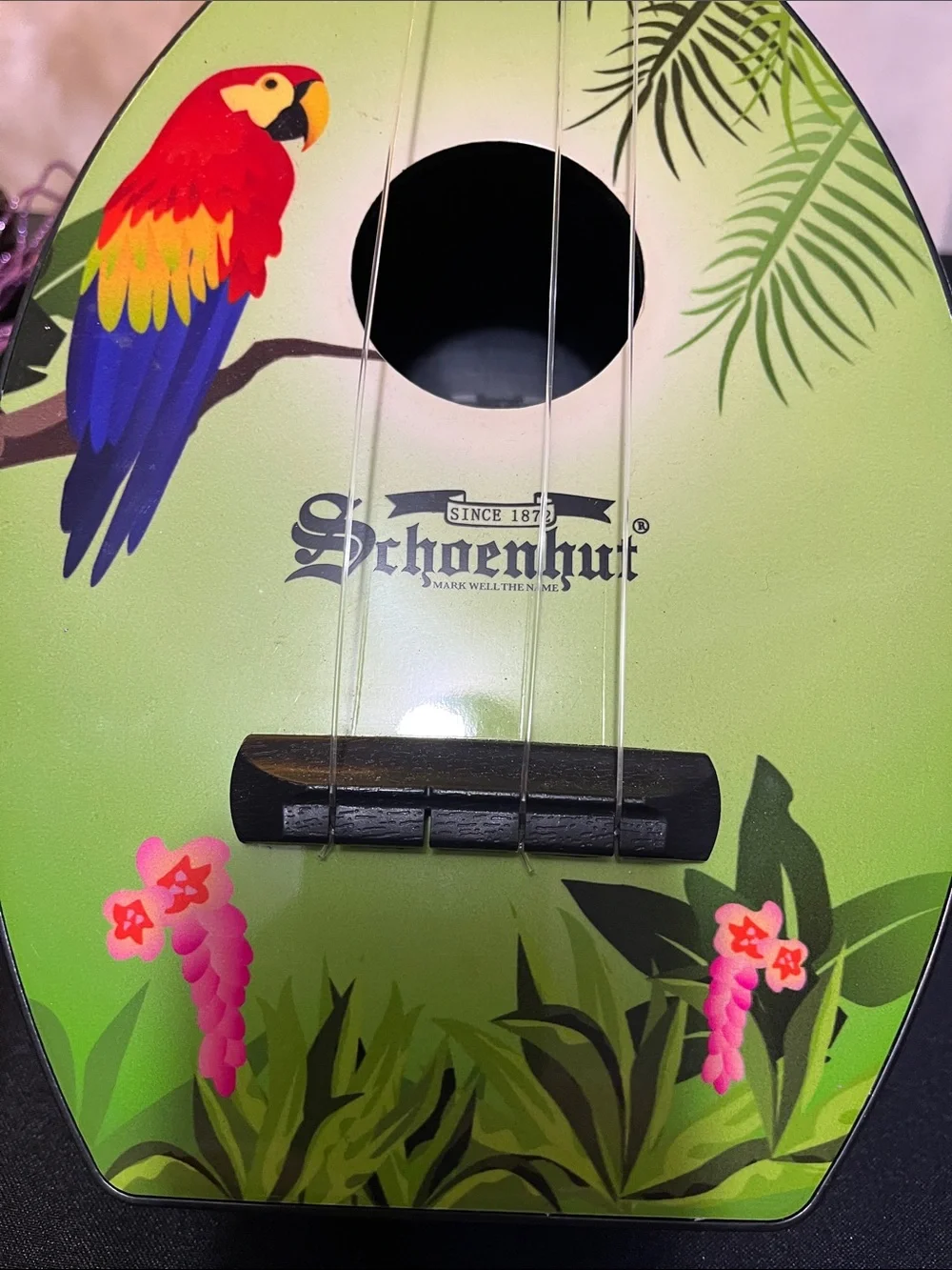 Green Parrot-Themed Ukulele Style Bird Toy